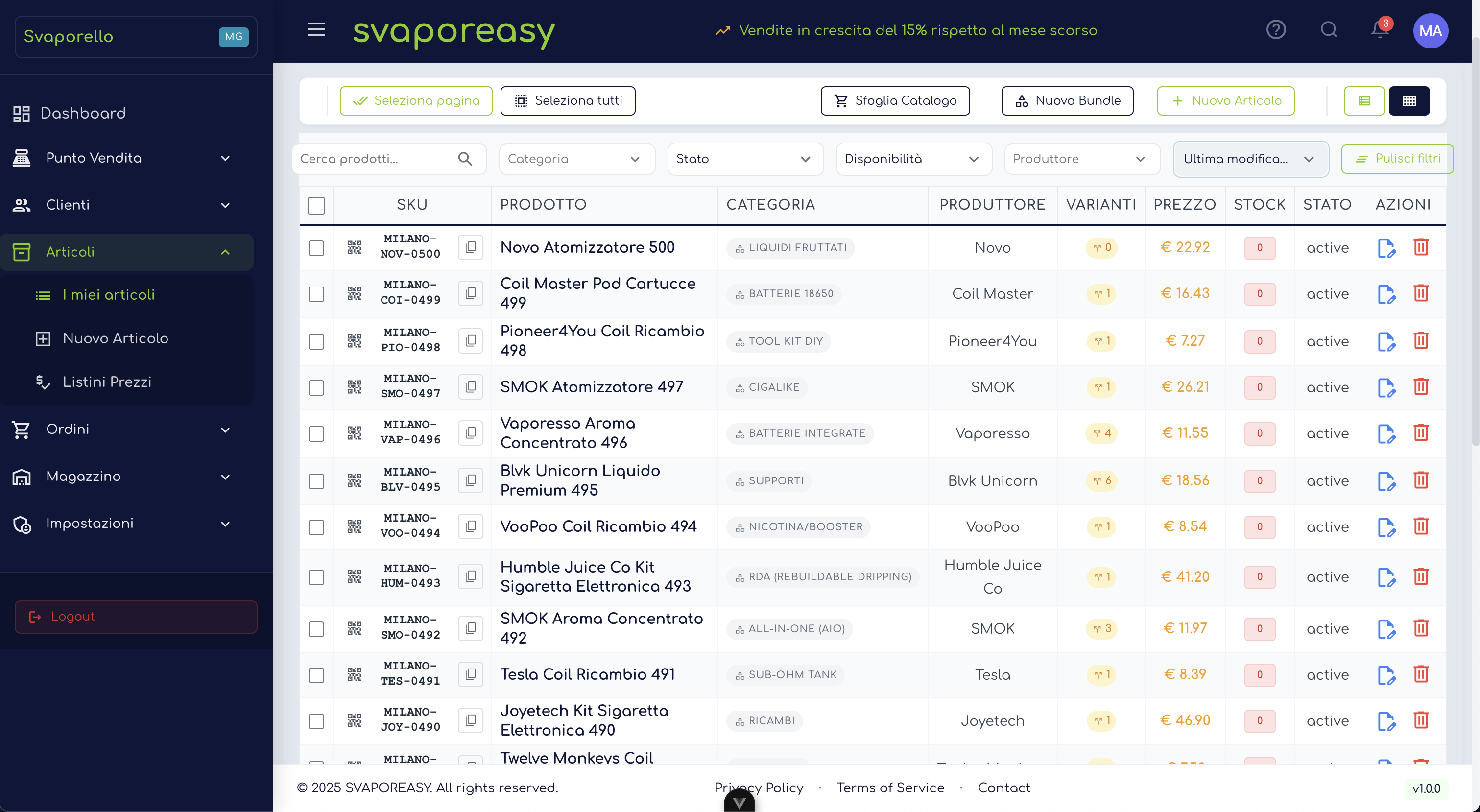 SVAPOREASY Dashboard